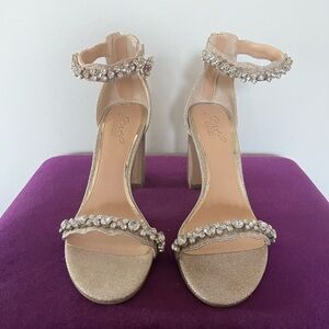 Badgley Mischka Gold Heels with Rhinestone Embellishments